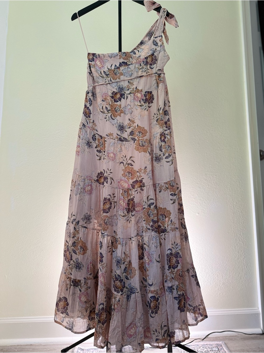 Olivaceous Pink Floral One-Shoulder Maxi Dress - Medium